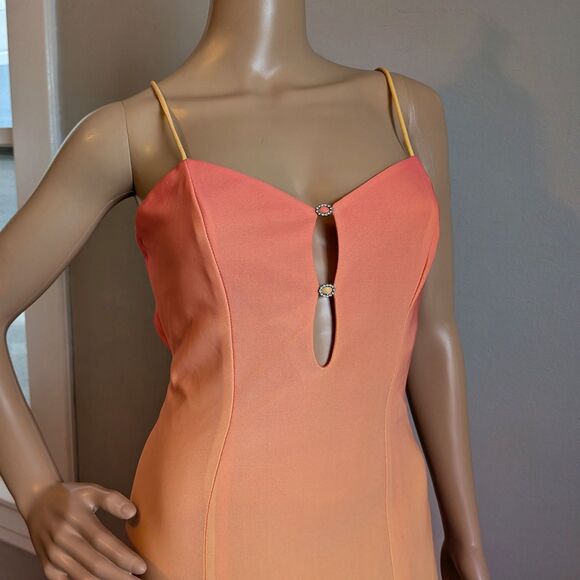 Vintage Y2K Zum Zum Prom Gown Maxi Dress Orange Ombre Rhinestone Size 3 - Picture 5 of 13